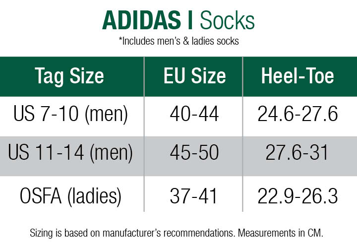 Adidas Men 39 s Sock Size Chart