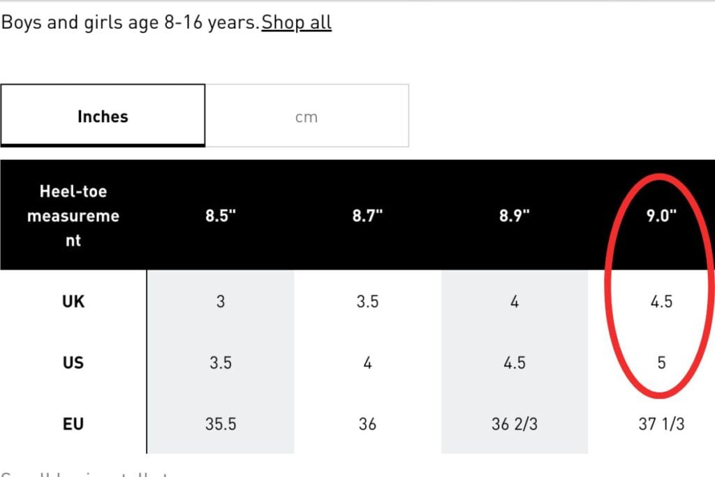 Adidas Shoe Size Chart 2025