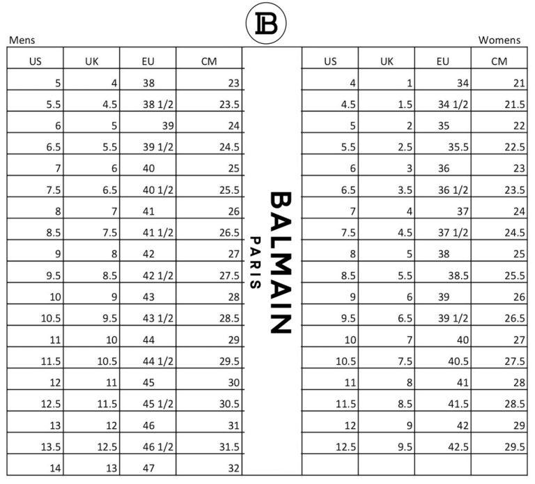 Balmain Shoes Size Chart And Fitting Size Charts