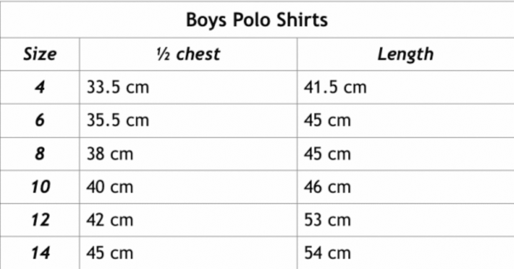 Boys 39 Shirt Size Chart Polo Download Printable PDF Templateroller