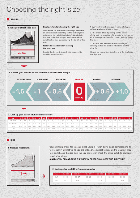 Climbing Shoes Size Chart Download Printable PDF Templateroller