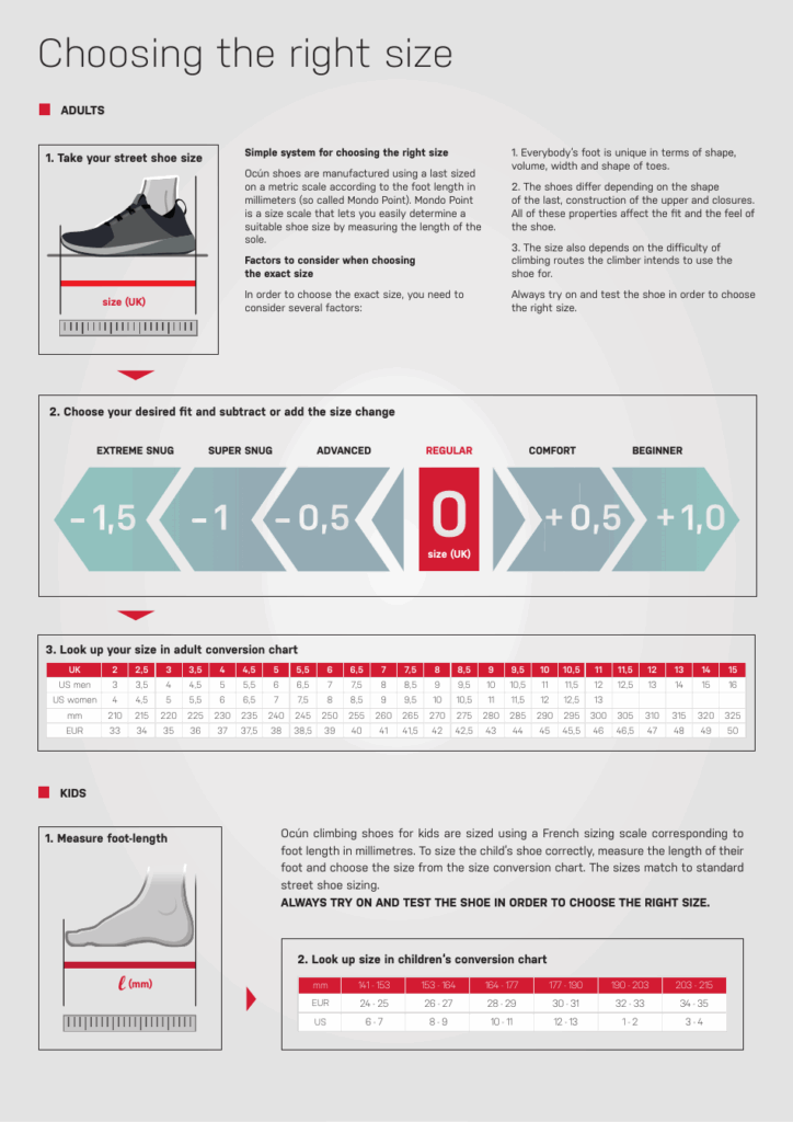 Climbing Shoes Size Chart Download Printable PDF Templateroller