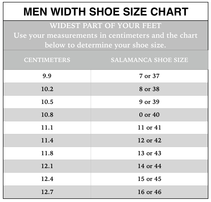 Copy Of Shoe Size Chart Salamanca Custom Made Tango Shoes