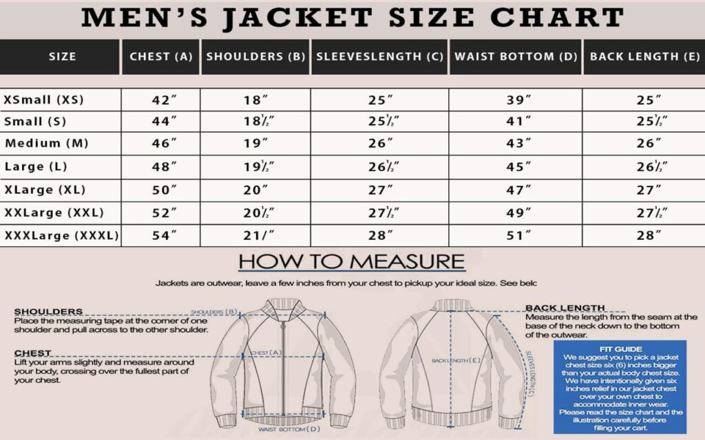 Detailed Coat Jacket Size Chart Table Diagram 46 OFF
