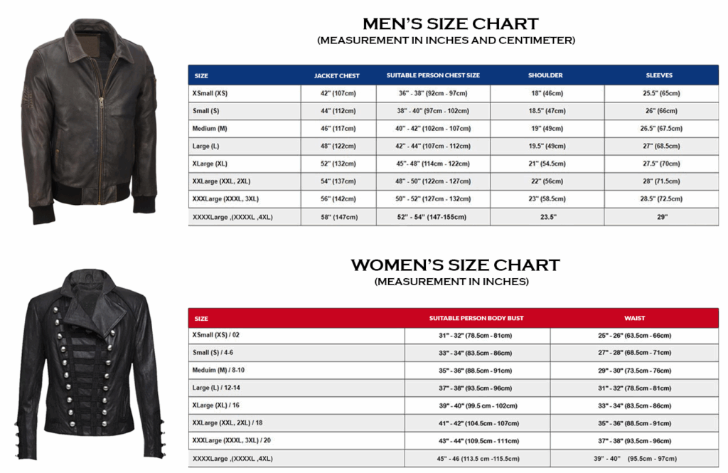 Detailed Coat Jacket Size Chart Table Diagram 46 OFF