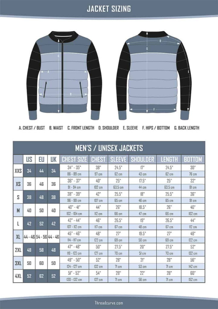 Detailed Coat Jacket Size Chart Table Diagram 46 OFF