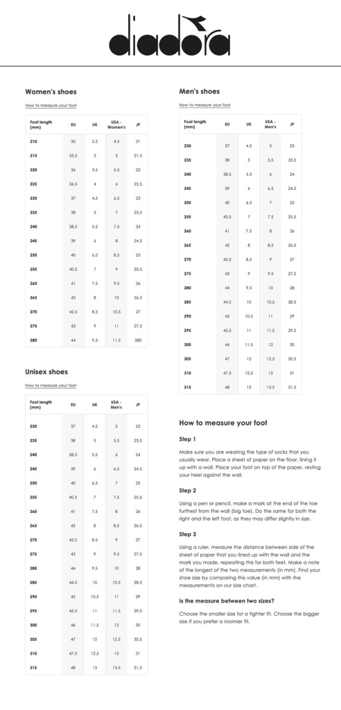 Diadora Men 39 s Shoes Size Chart Tunersread