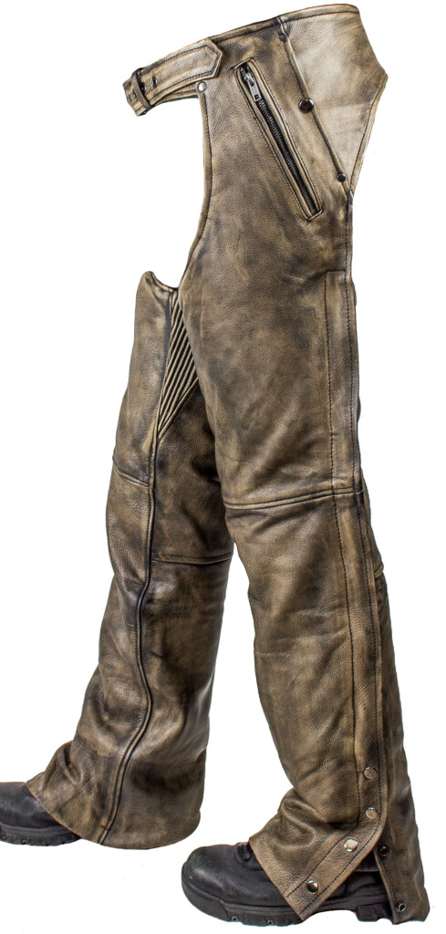 DISTRESSED BROWN LEATHER RIDING CHAP Bikers Gear Online USA Riding 