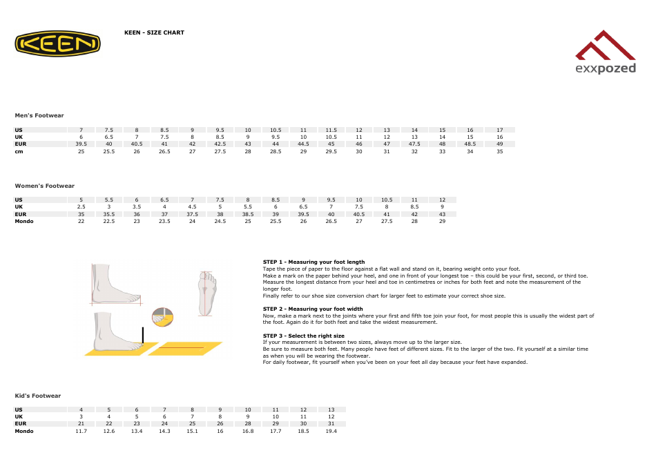 Footwear Size Chart Keen Download Printable PDF Templateroller