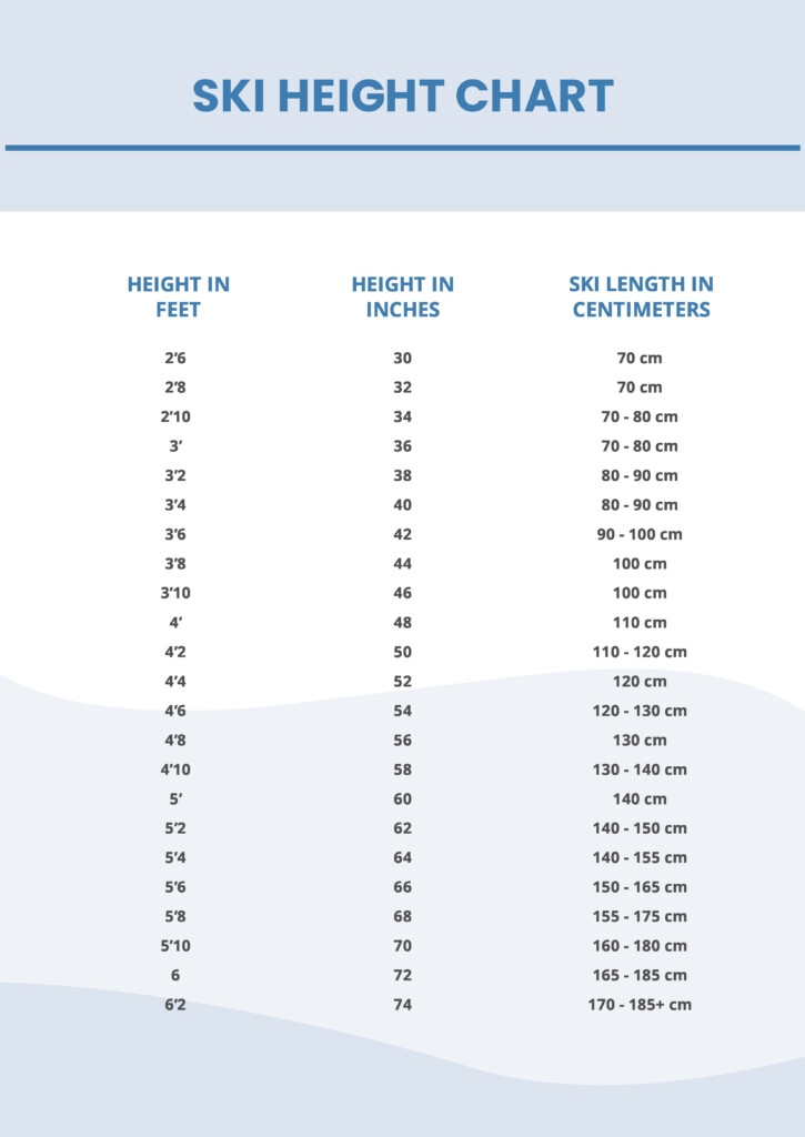 Free Snow Ski Size Chart Download In PDF Template