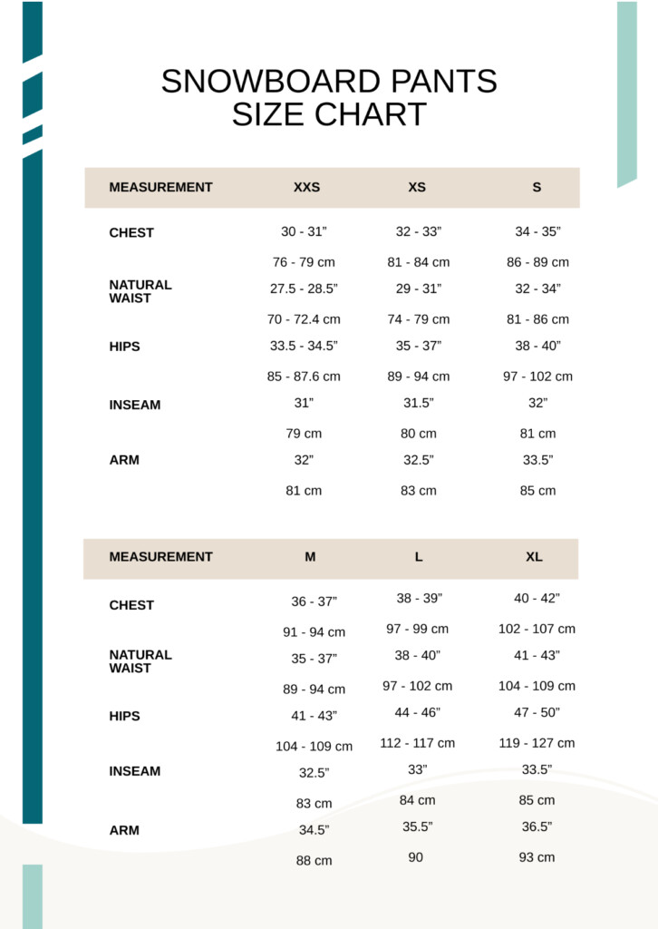 Free Snowboard Pants Size Chart Template To Edit Online