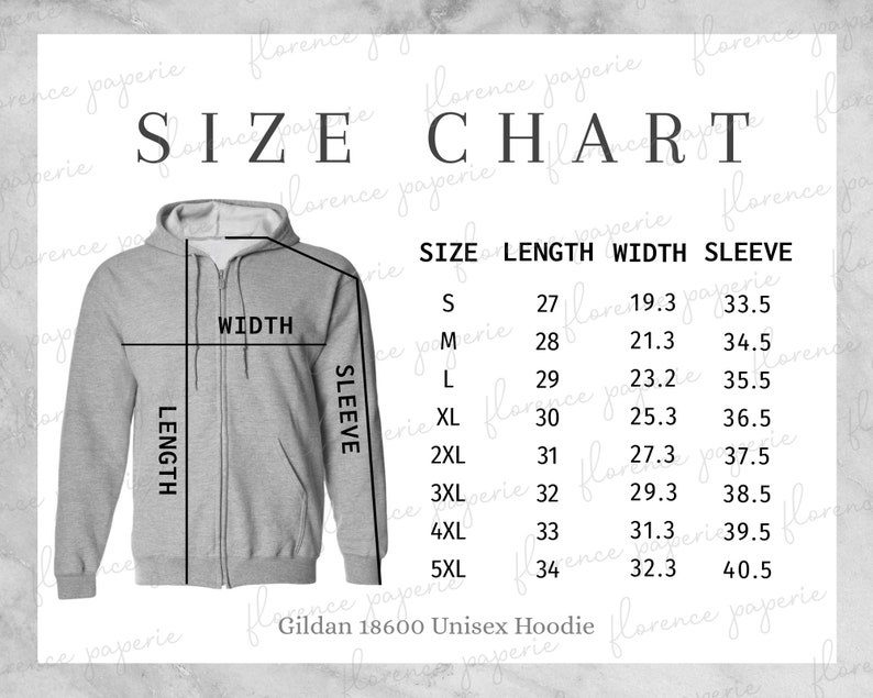 Gildan 18600 Hoodie Size Chart Unisex Full Zip Hooded Sweatshirt 
