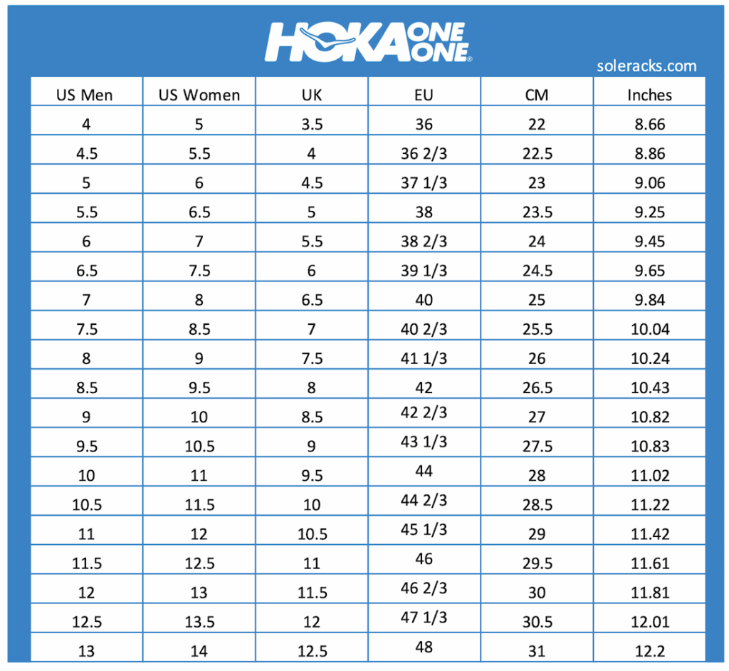 HOKA Shoes Size Chart Soleracks