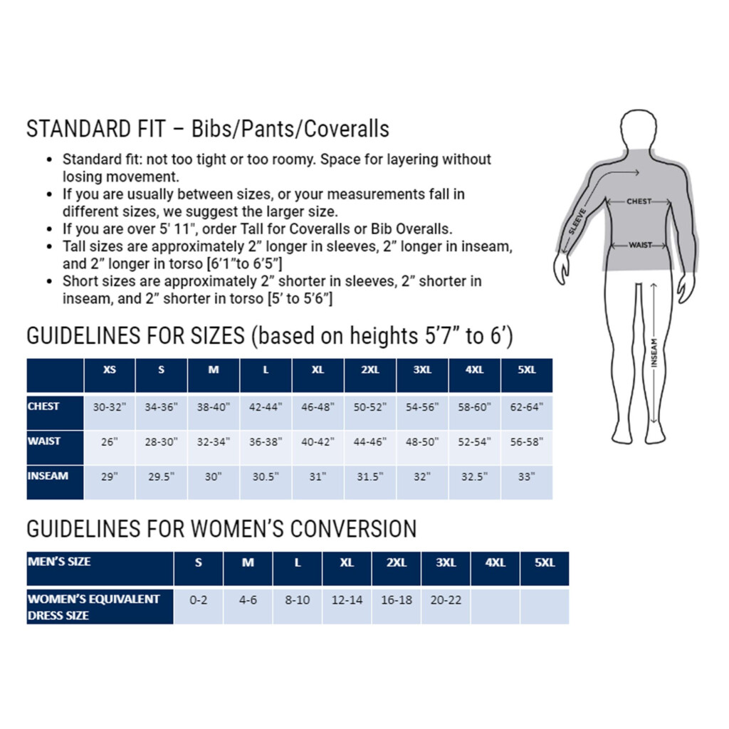 Insulated Coveralls Size Chart A Visual Reference Of Charts Chart Master