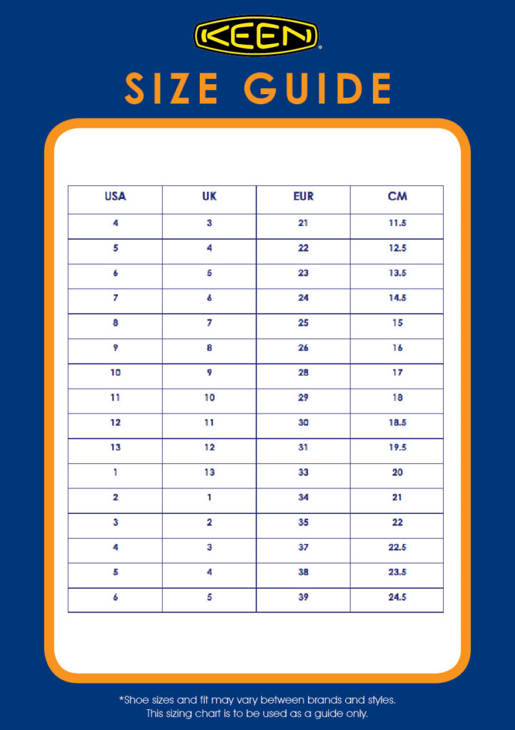 Keen Boot Size Chart A Visual Reference Of Charts Chart Master