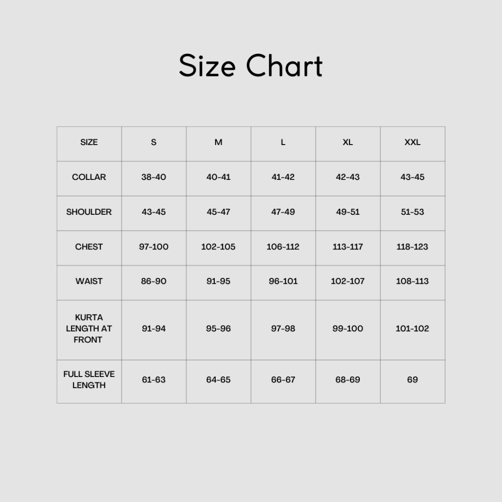 Kurta Size Chart Rawandrustic