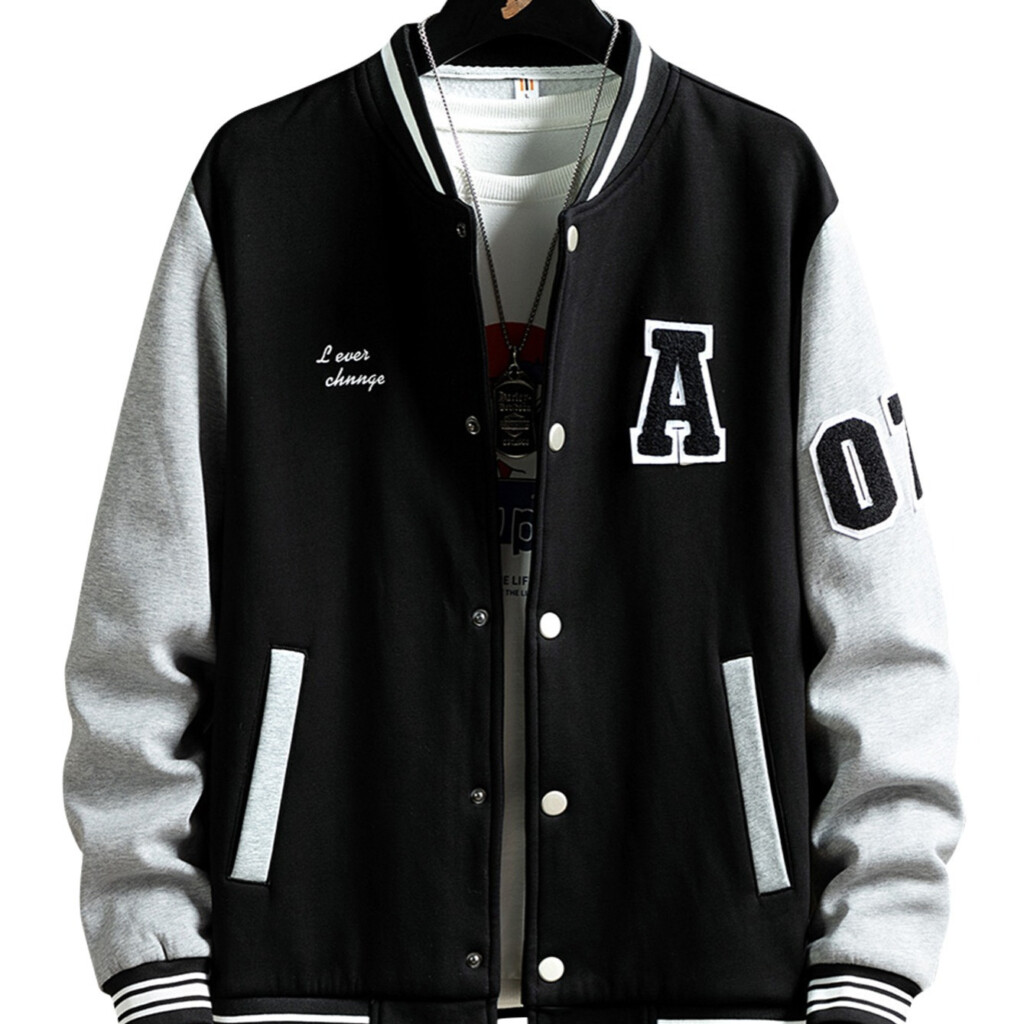 Men 39 s Casual Stylish Patch Long Sleeve Baseball Jacket Clothing 