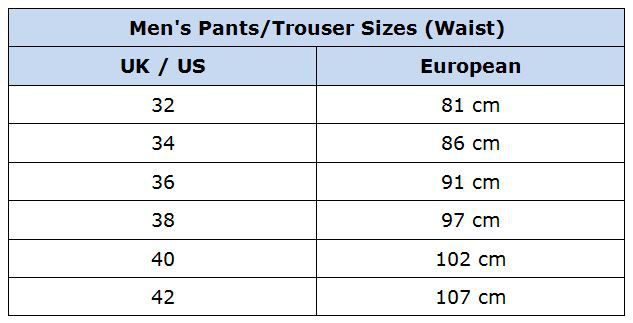 Men 39 s Clothing Accessories Men 39 s Pants Waist Size Chart