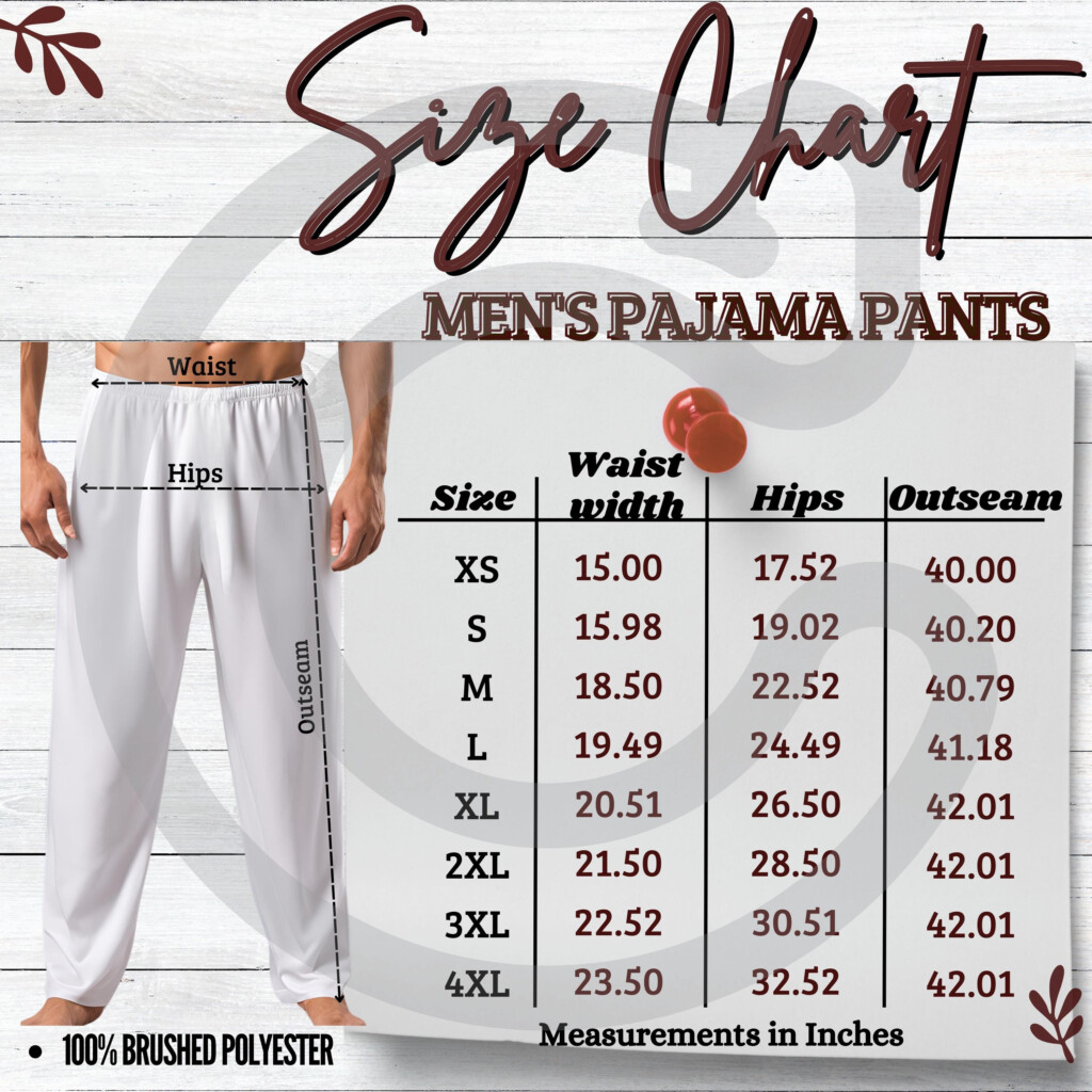 Men 39 s Pajama Pants AOP Size Chart Pajama Pants Size Guide Men Men 39 s 