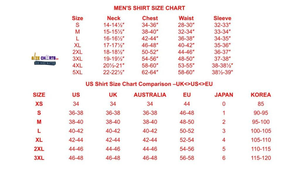 Men 39 s Shirt Size Chart Conversion