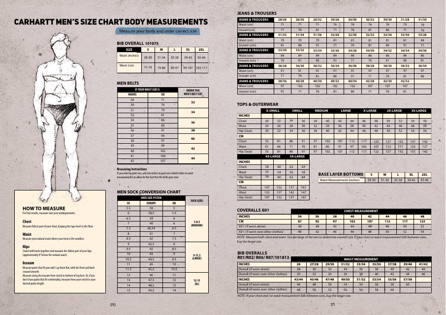 Men 39 s Size Chart Carhartt Download Printable PDF Templateroller