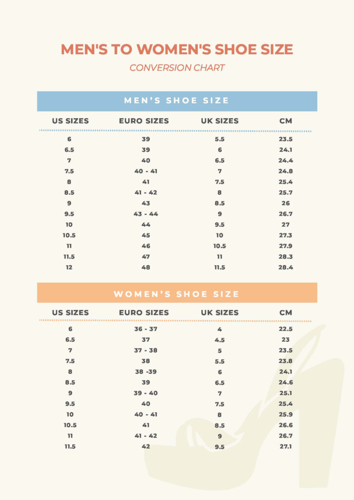 Men 39 s To Women 39 s Shoe Size Conversion Chart In PDF Download 