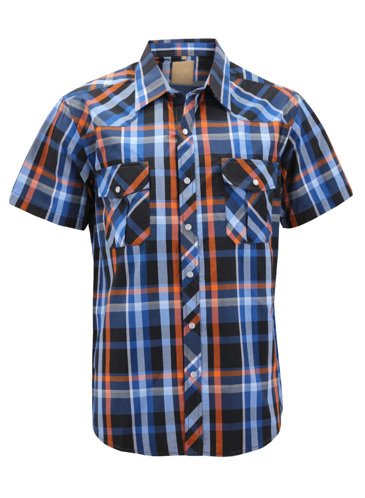 Men s Western Short Sleeve Button Down Casual Plaid Pearl Snap Cowboy 