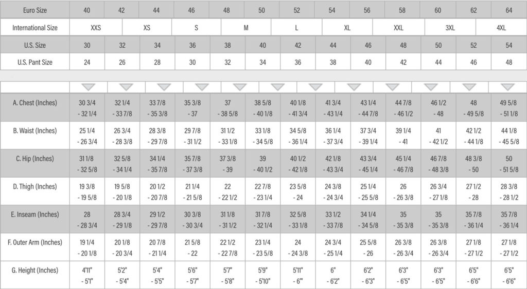 Mens apparel size chart inches Sway MX