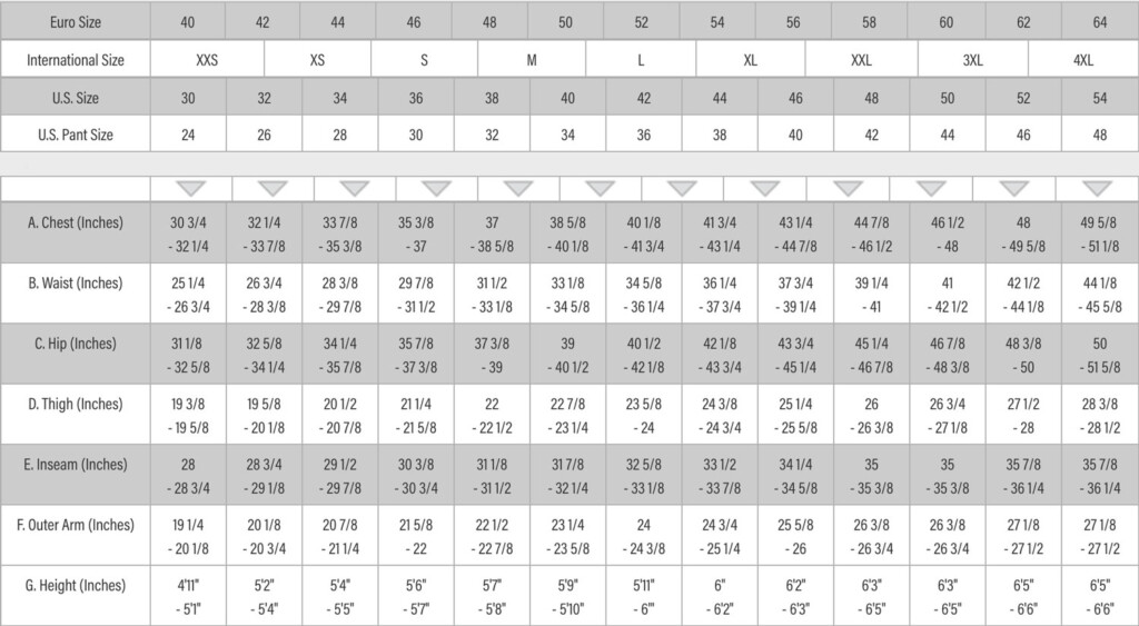 Mens Clothing Size Chart Ponasa
