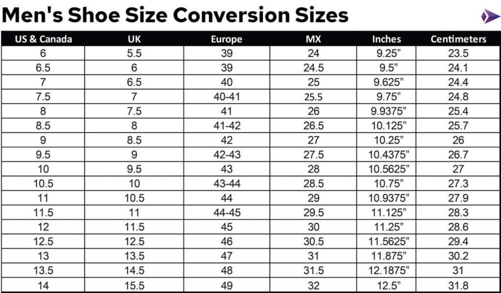 Mens Shoe Size Conversion Chart Ygraph
