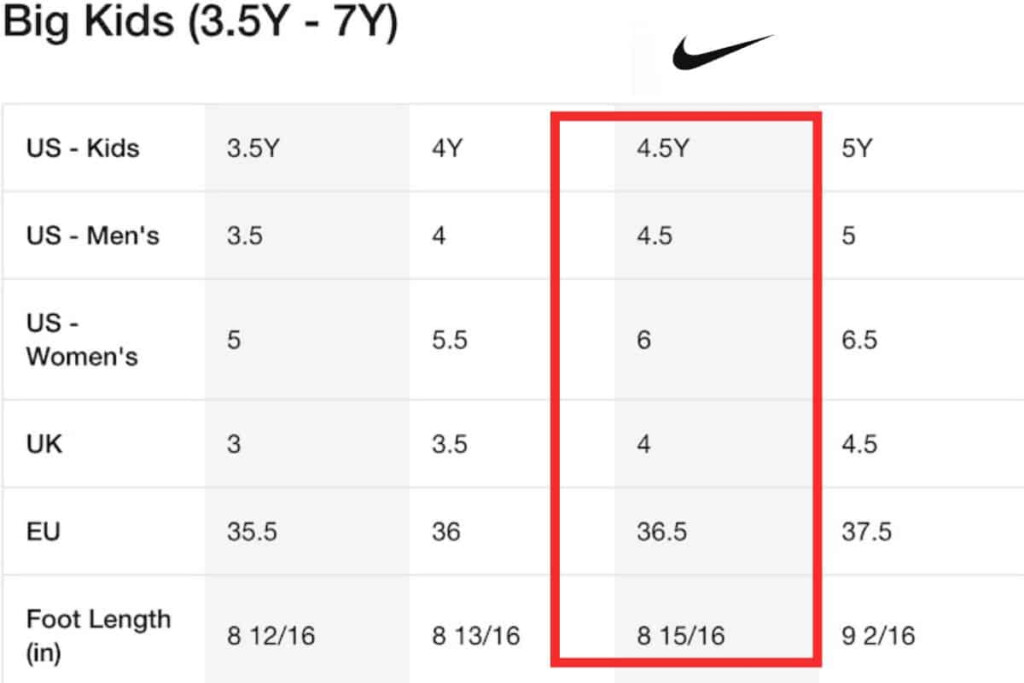 Nike Shoe Conversion Chart 2025