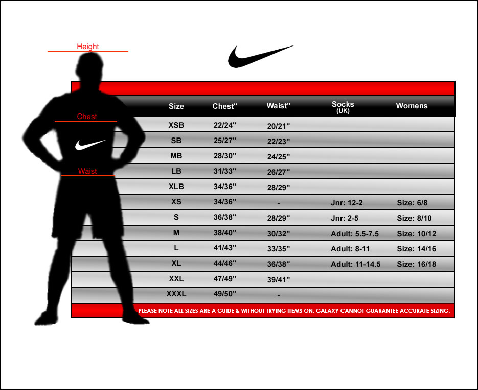 Nike Tech Size Chart Men