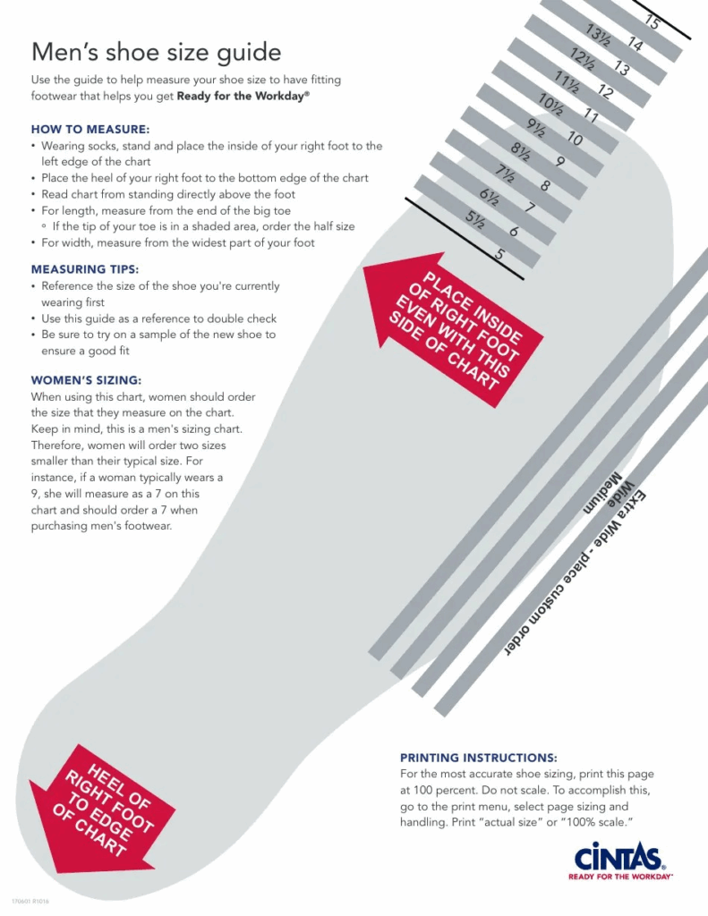 Printable Mens Shoe Size Chart