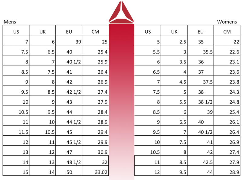 Reebok Shoes Size Chart Soleracks