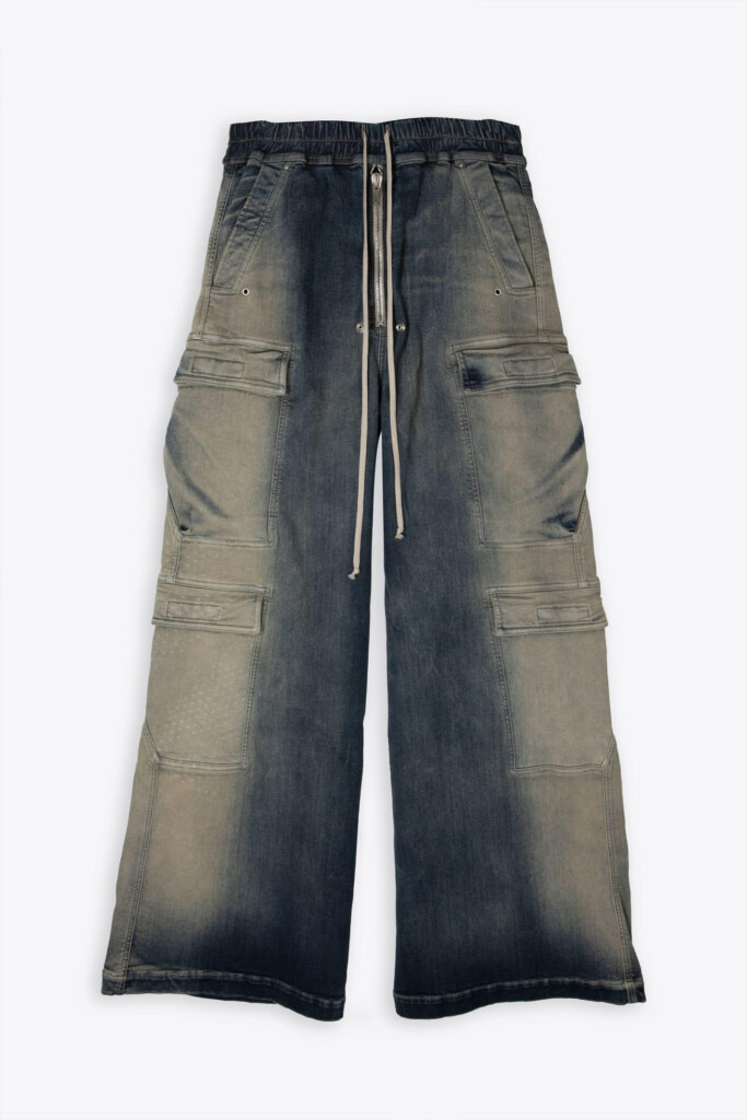 Rick Owens Double Cargo Jumbo Belas Sanded Blue Baggy Cargo Jeans 