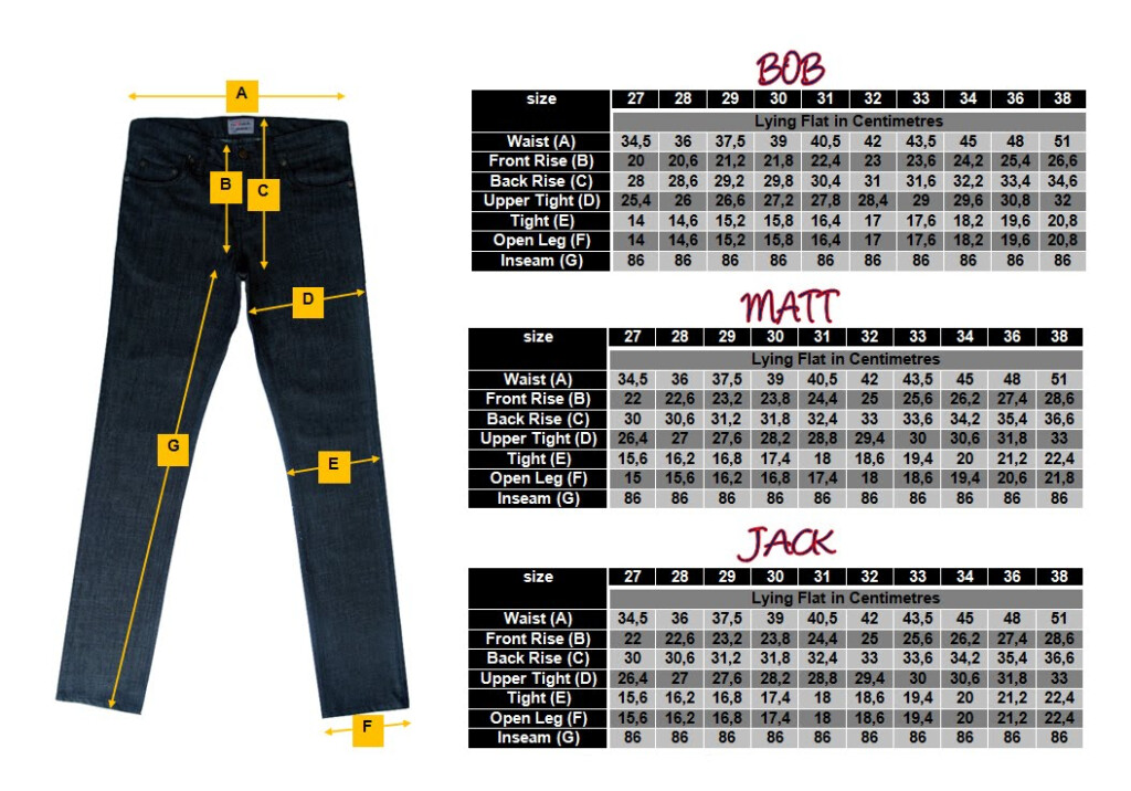 RUFFNECK JEANS SIZE CHART