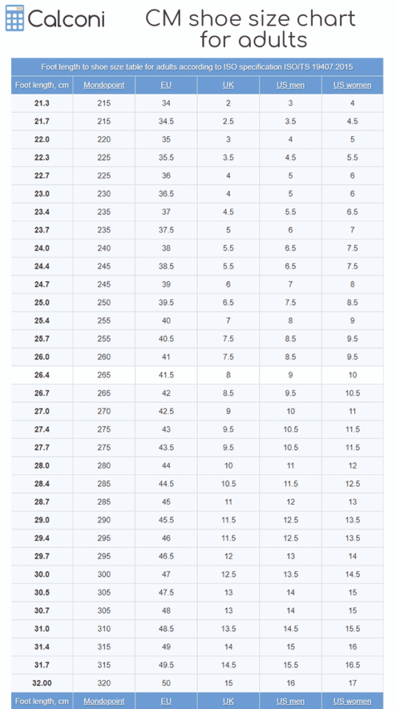 Shoe Size In Cm Foot Length Shoe Size Converter And Shoe Size Chart 