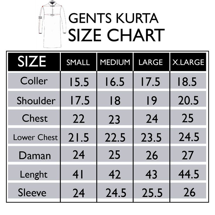 Size Chart Gents Kurta Gents Kurta Size Chart Chart
