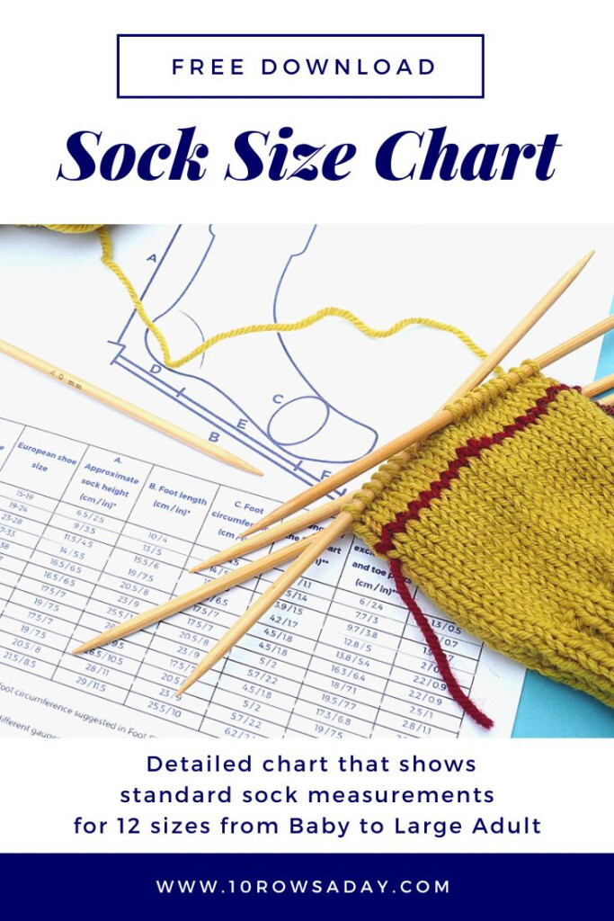Sock Size Chart Free Download 10 Rows A Day