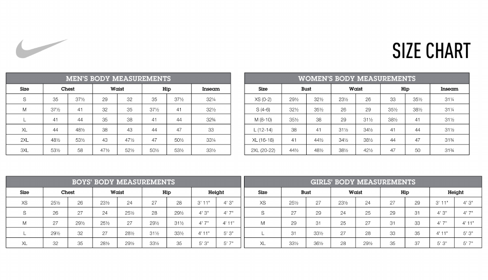 Sportswear Size Chart Nike Download Printable PDF 53 OFF