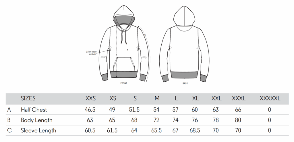 Strom Clothing Hoodies Size Chart STR M
