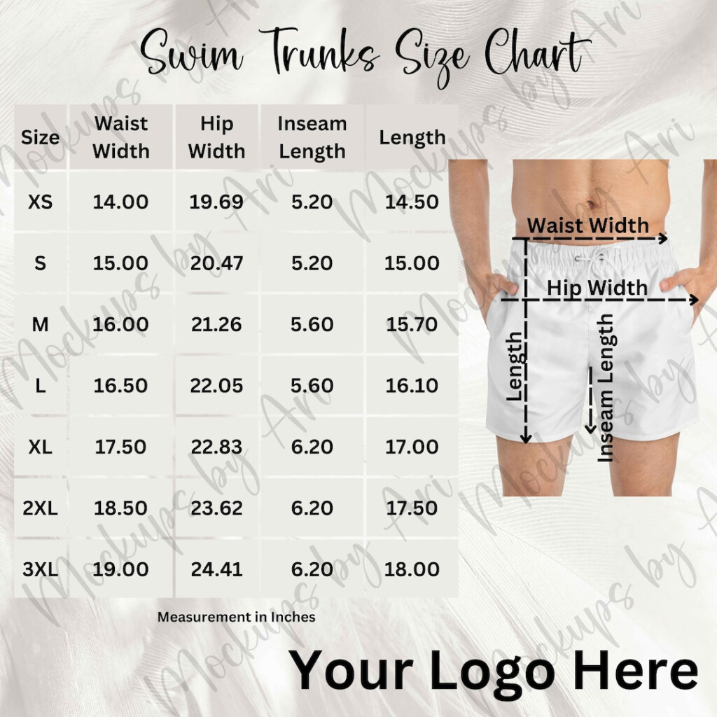 Swim Trunks AOP Size Chart Men 39 s Swim Shorts Size Chart Printify Etsy