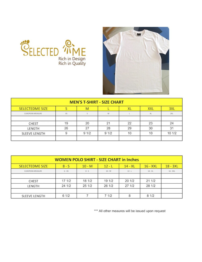 T shirts Size Chart Men Women Boys And Girls