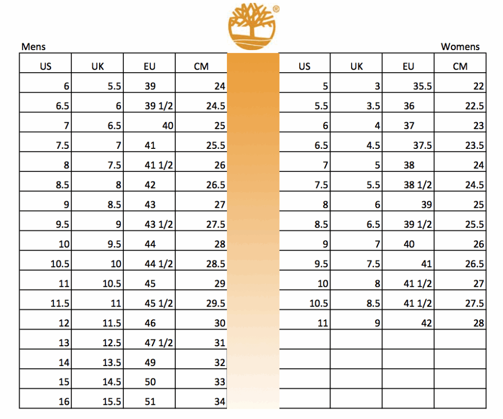 Timberland Shoes Size Conversion Chart Soleracks