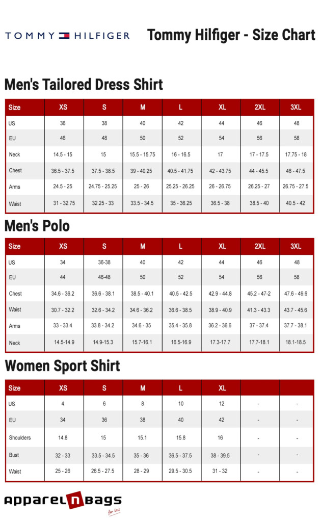 Tommy Hilfiger Size Chart ApparelnBags