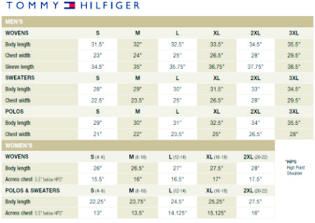 Tommy Hilfiger Size Chart Men