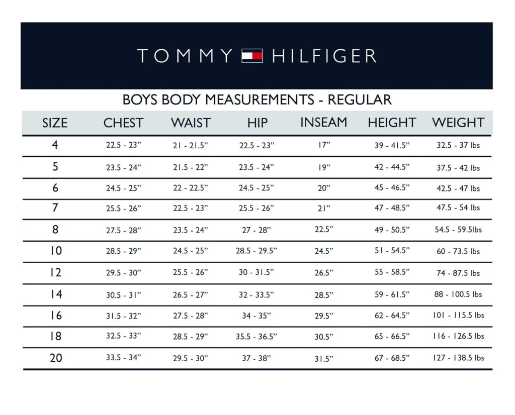 Tommy Hilfiger Size Chart Mens Shirts