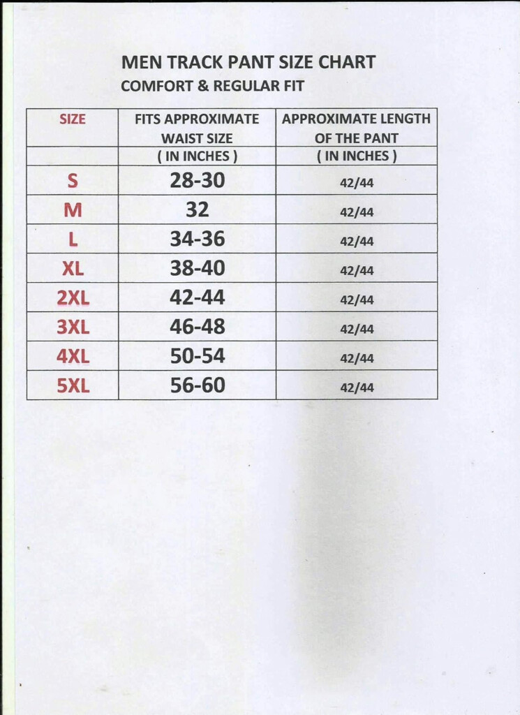 Track Pants Size Chart India Ubicaciondepersonas cdmx gob mx