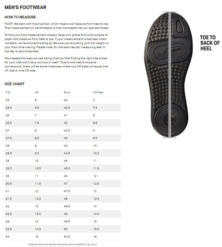 Under Armour Men 39 s Shoe Size Chart Flash Sales Bellvalefarms