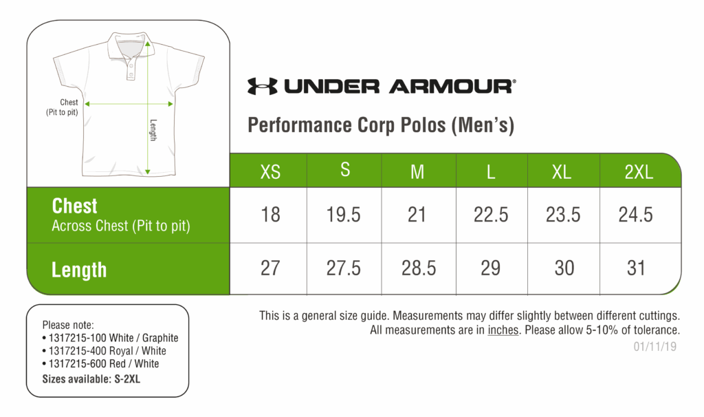 Under Armour Mens Shirt Size Chart